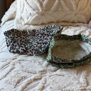 Longaberger Floral Basket Liners - Green and Red